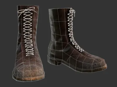 Military Leather Boots WW2 Soldier Gear Game Ready Low-poly 3D model
