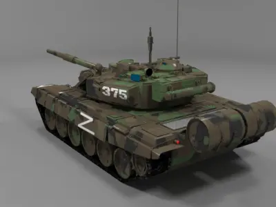 High Quality T90A Main Battle Tank with Iconic Z Marking  Low-poly 3D model