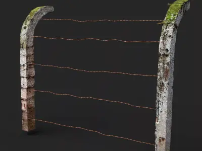 concrete fence wire soviet military base PBR photogrammetry Low-poly 3D model