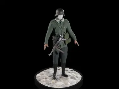 World War 2 German Soldier - Rigged Low-poly 3D model