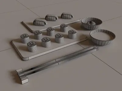 Sushi Set with bowls and chopsticks Low-poly 3D model