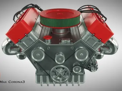 8-cylinder carburetor engine 3D model