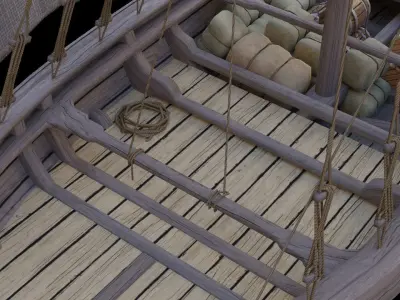 Wooden Sail Boat Low-poly 3D model