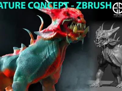 Creature-Dog Full 3D model -Animal-Zbrush-Blender Free low-poly 3D model