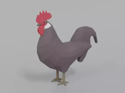 Low Poly Cartoon Rooster Low-poly 3D model