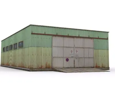 Hangar industrial building Low-poly 3D model