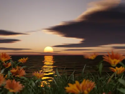 Realistic sunset with flowers Free 3D model
