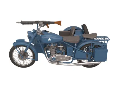 BSA Motorbike Sidecar with Gun Low-poly 3D model