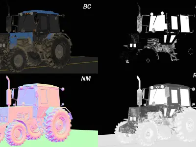 Tractor Belarus 1221 Game Ready Asset PBR Texture Low-poly 3D model