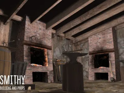 Smithy - building and props Low-poly 3D model