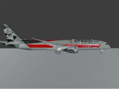 Etihad Airways Boeing 787-9 Formula 1 livery  Low-poly 3D model