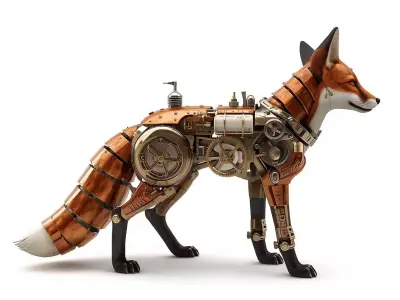 Steampunk Mechanical Fox 3D Model Low-poly 3D model