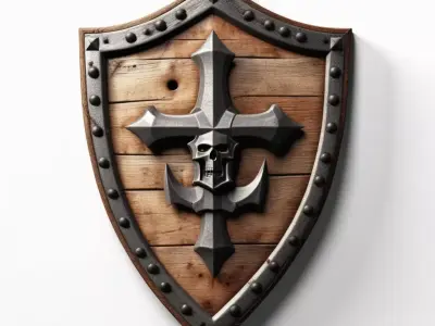 Broken Wooden Shield with Iron Rivets 3D model