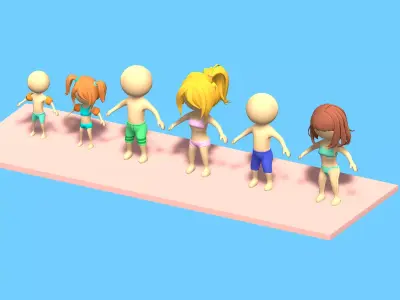 Stickman Pack 1 Swim Suit Stickmen Lowpoly 6pcs Rigged Low-poly 3D model