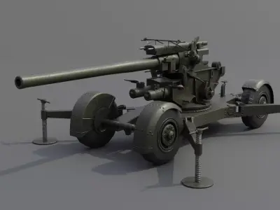  QF 3-7 inch heavy anti-aircraft gun Low-poly 3D model