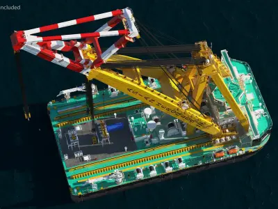 Floating Crane Ship Working Position 3D model