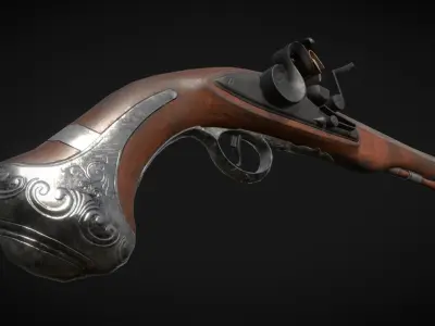 Aged Flintlock Pistol Low-poly 3D model