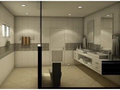 bathroom 4 with tiled walls and floor 3D model