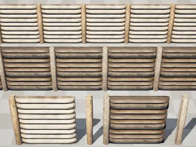 Modular Log Fence wooden dirty old fencing Low-poly 3D model