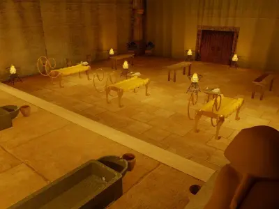 Egypt Mummification Ritual Chamber with Lion Offering Table 3D model