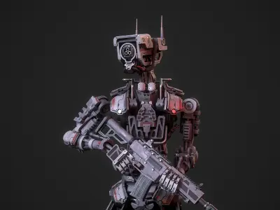 Armored scifi robot character Low-poly 3D model