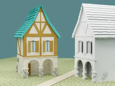 Tiny asset Middle Ages market village Low-poly 3D model