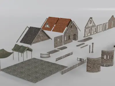 Pirate Medieval High-Detail Modular Building Kit - High Poly 3D model