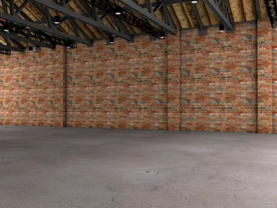 Warehouse 1 room with brick walls and windows 3D model