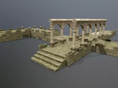 Altar Set stone column Low-poly 3D model