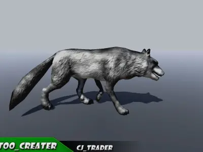 Low-Poly Wolf Rigged-Animated 3D Model Low-poly 3D model