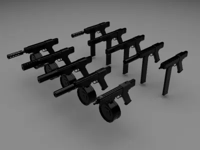 High quality non-branded semi-automatic gun kit Low-poly 3D model