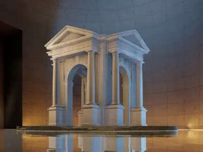 Arched portico in Tuscan order freestanding columns pedestal 3D model