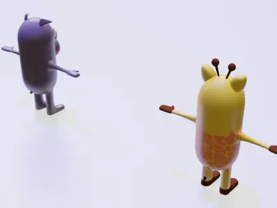 Cartoon Giraffe and rhino 3D model