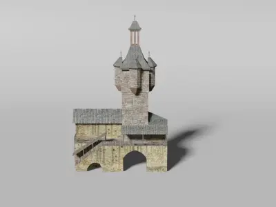 Medieval city gate building Low-poly 3D model