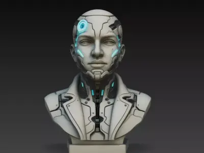 Cybernetic Android Bust STL Futuristic Sci-Fi Sculpture 3D print model