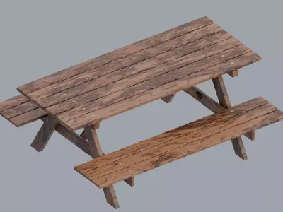 Wooden Park Bench with Table Game Ready Free low-poly 3D model