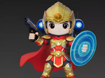 The Gilded Guardian Stylized Golden Commander 3D Model Low-poly 3D model