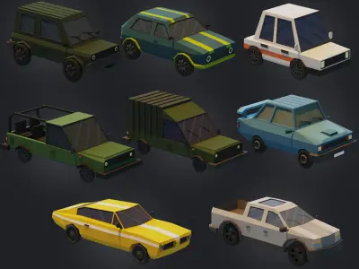 Stylized Cars Trucks Vans and More Low-poly 3D model