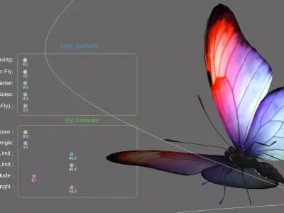 Butterfly with Procedural Animated Low-poly 3D model