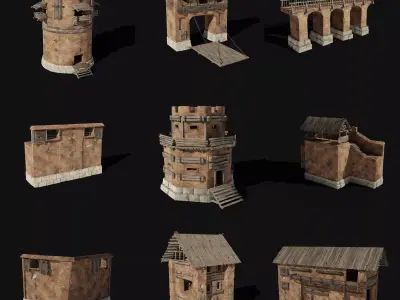 CASTLE MEDIEVAL WATCH TOWER WALLS WALL BUILDER COLLECTION AAA Low-poly 3D model