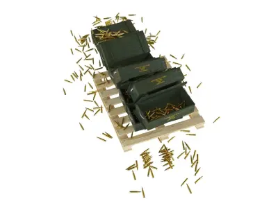 Ammunition Wood Boxes Palet with Bullets in the Floor 3D model