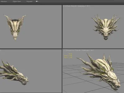 Evil dragon head stone sculpture Low-poly 3D model