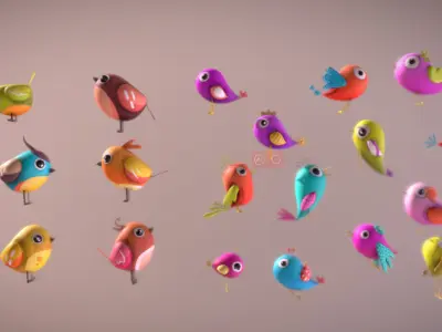 Stylish a bunch of birds Low-poly 3D model