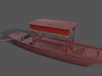 wooden boat Low-poly 3D model