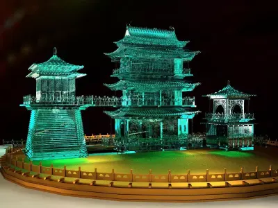 Chinese ancient icy sculpture Pavilion 3D model