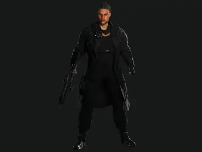 AAA 3D REALISTIC BRAIDED BLACK MAN CHARACTER-GUN SHOOTER SNIPER Low-poly 3D model