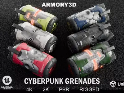 GAME READY CYBERPUNK GRENADES PBR RIGGED Low-poly 3D model