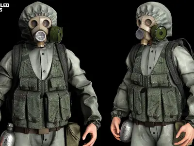 Post apocalyptic survivor 4 Game ready low poly character Low-poly 3D model