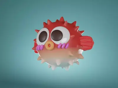 puffer fish cartoon 3d model Low-poly 3D model