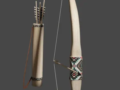 Bow and Arrows with Quiver  Low-poly 3D model